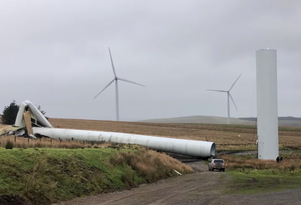 Yesterday, a 300ft wind turbine near Gilfach Goch, South Wales, was pulled down by a gale