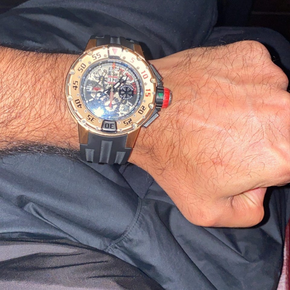 In an Instagram snap Khan showed off a £100k Richard Mille RM 032 dive