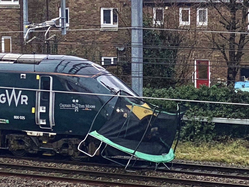 A trampoline collided with a Great Western train, which runs from Paddington to Cardiff