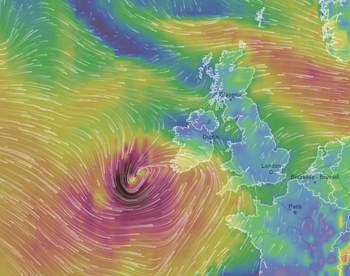 Storm Eunice as it approaches the British Isles from the south west