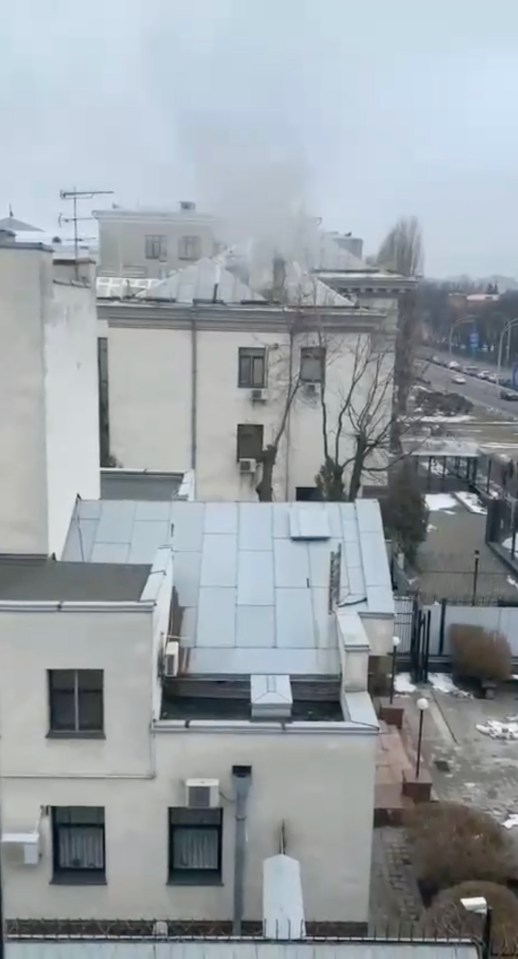 Smoke was spotted coming from the Russian Embassy in Kyiv