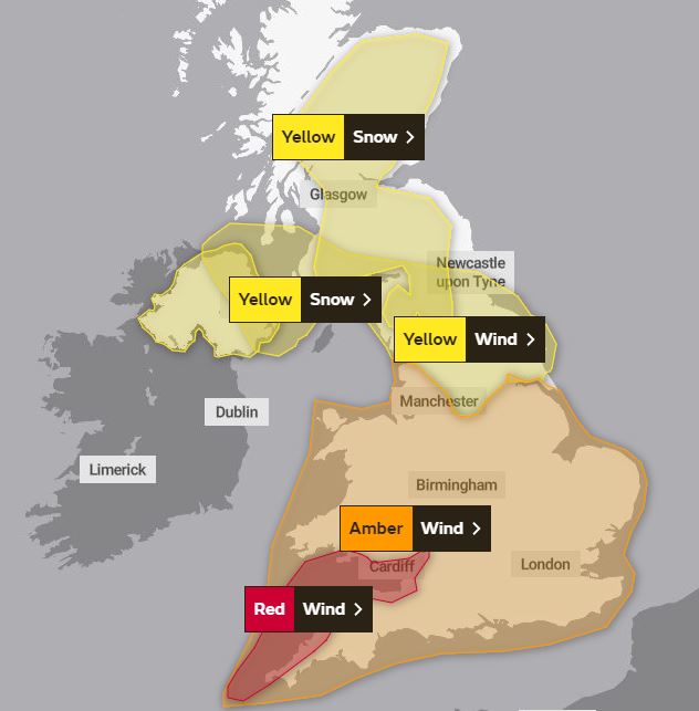 The rare red alert have been issued for parts of the South West