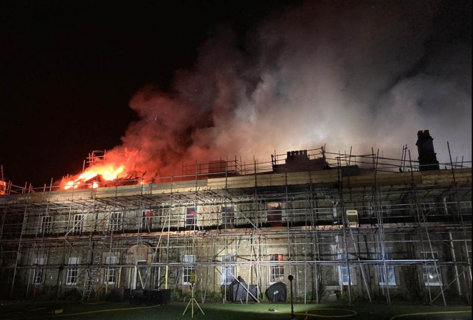 Flames after a roof was blown off thanks to strong gusts in Gloucestershire