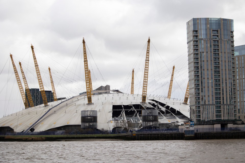 The O2 could be out of action for months after part of the roof was torn off