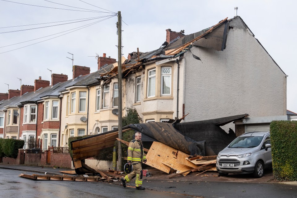 A badly damaged house in Newport