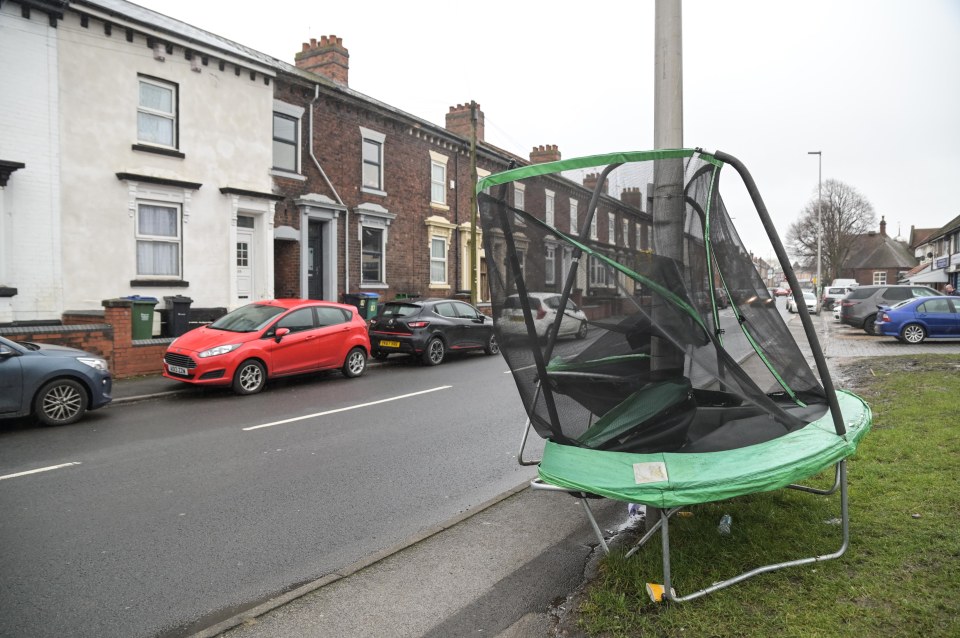 A trampoline crashed landed into a lamppost in Oldbury, West Midlands