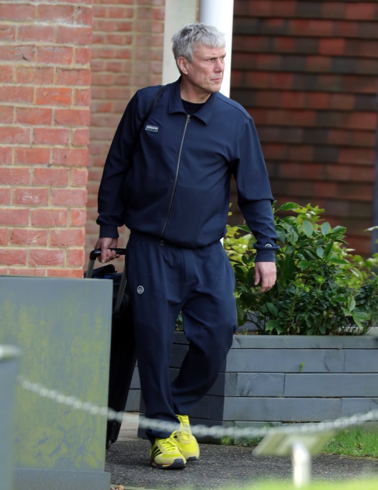 The musician was seen in a trendy navy tracksuit