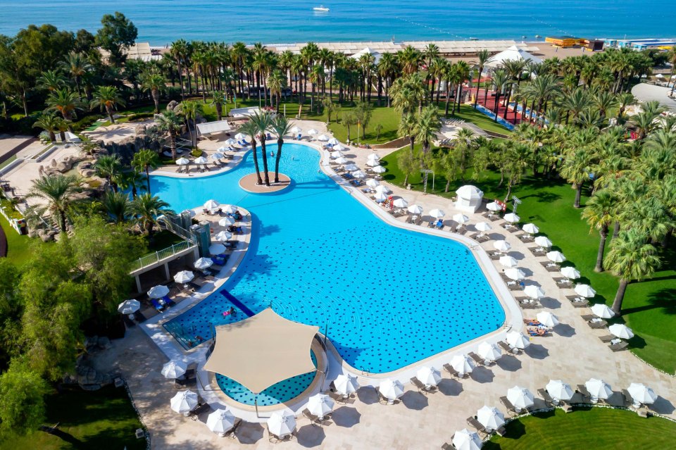 The striking 4*+ Seven Seas Hotel Blue is just steps away from the calm Mediterranean seas near Antalya