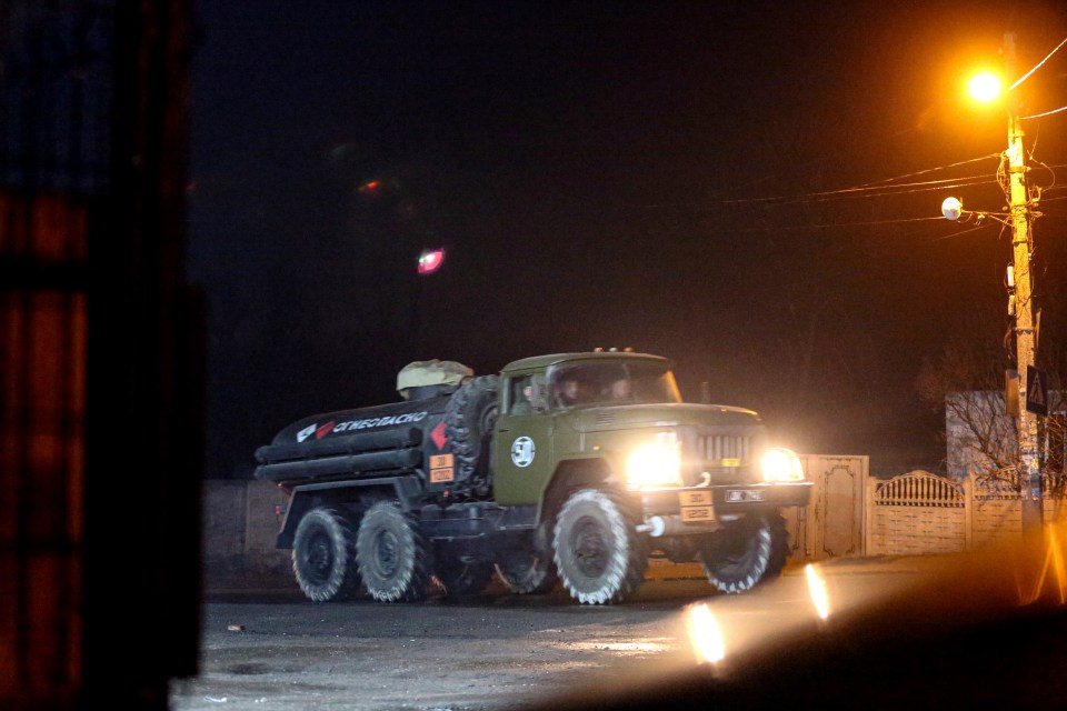 Russian military vehicles on the move in the rebel held Donetsk  area