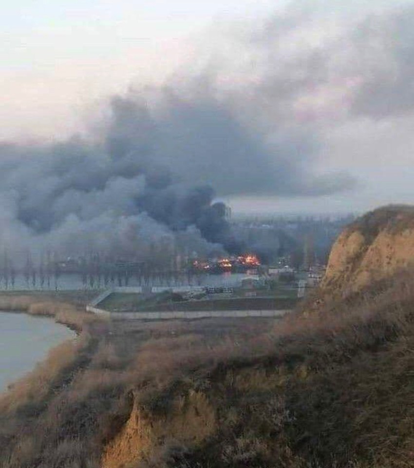 A huge blaze after a strike at Ochakiv port today