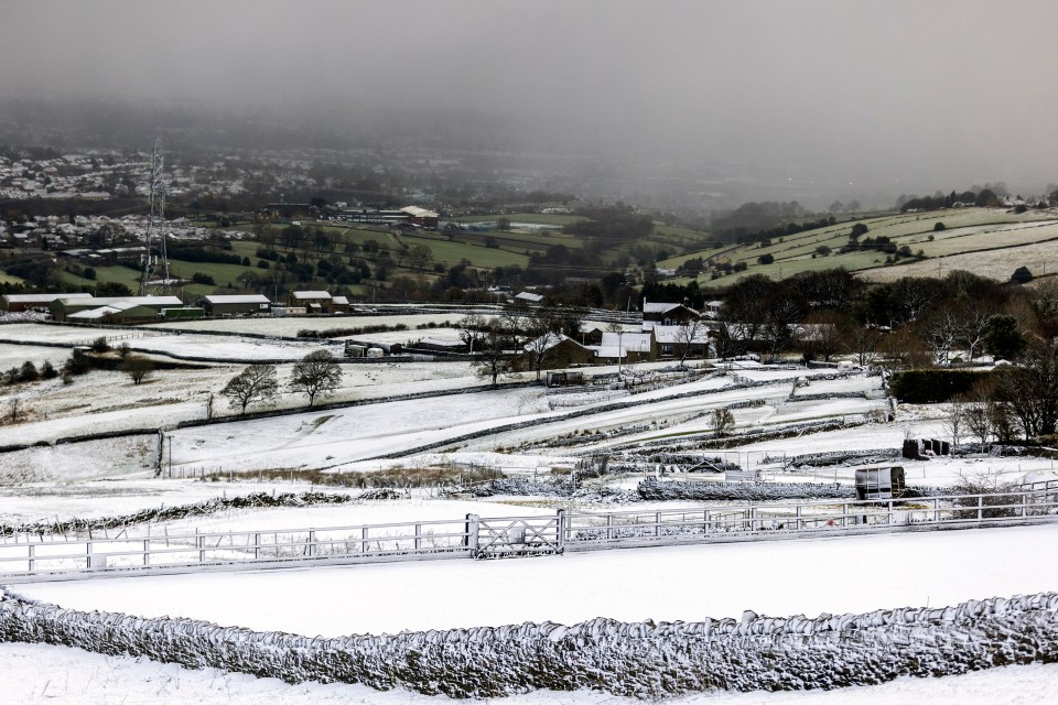 Snow-covered fields seen in Yorkshire