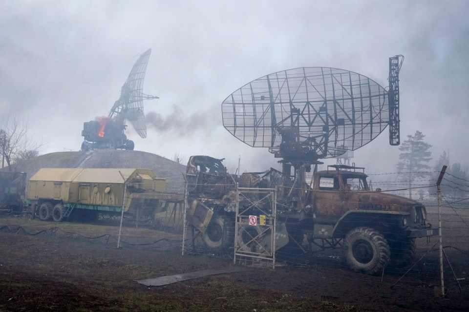 Damaged military radar arrays outside Mariupol