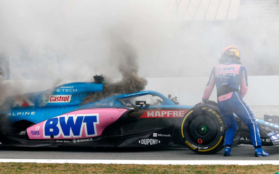 Fernando Alonso’s car went up in smoke in the final morning of F1 testing