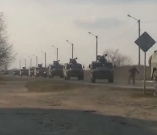 A 30-second video clip showed a mystery man walking up to Russian military vehicles in the south