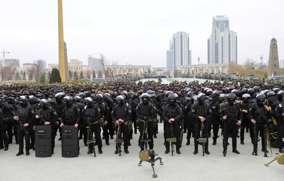 Chechnya's feared special forces the "hunters" pictured before heading to Ukraine