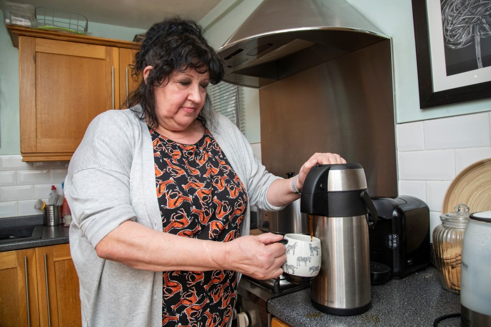 Instead of boiling the kettle multiple times a day, she uses a big flask to keep her coffee hot