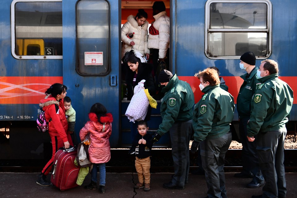 People fleeing Ukraine arrive in Zahony, Hungary