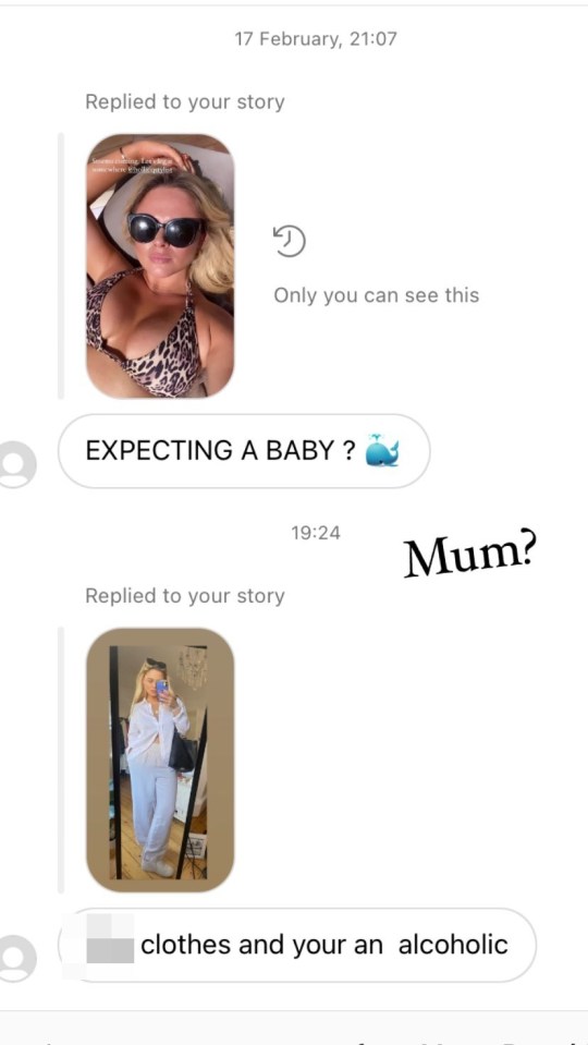 She shared the messages sent to her on Instagram