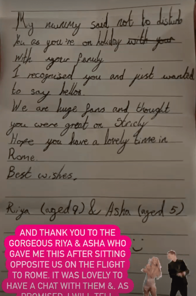 Dan also shared a note some young fans handed him on his flight to Rome