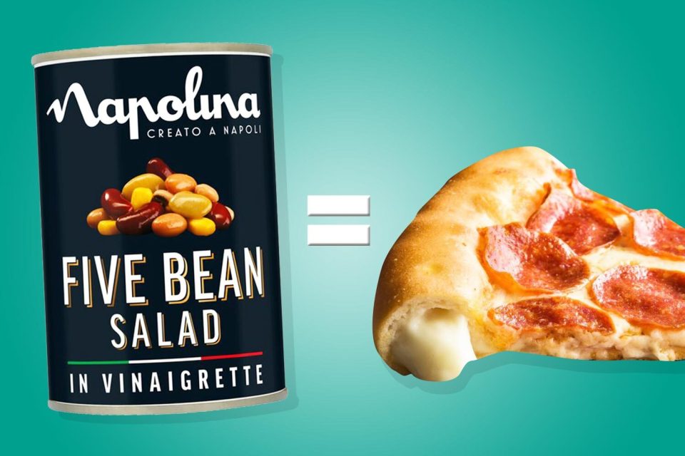 100g Napolina five bean salad: 0.72g salt and one slice of Pizza Hut's stuffed crust Pepperoni Feast: 0.7g salt