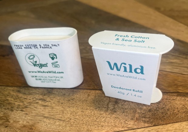 Wild deodorant refill, 40g/1.4oz, fresh cotton & sea salt, vegan & aluminum-free.