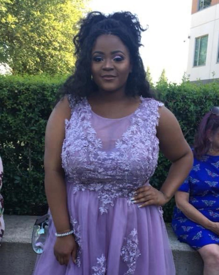 At just 14-years-old, Amanda Nchoma, pictured above at her school prom, had size 38E breasts