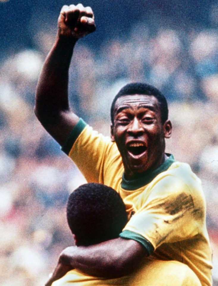 Pele and Jairzinho celebrate winning the 1970 World Cup