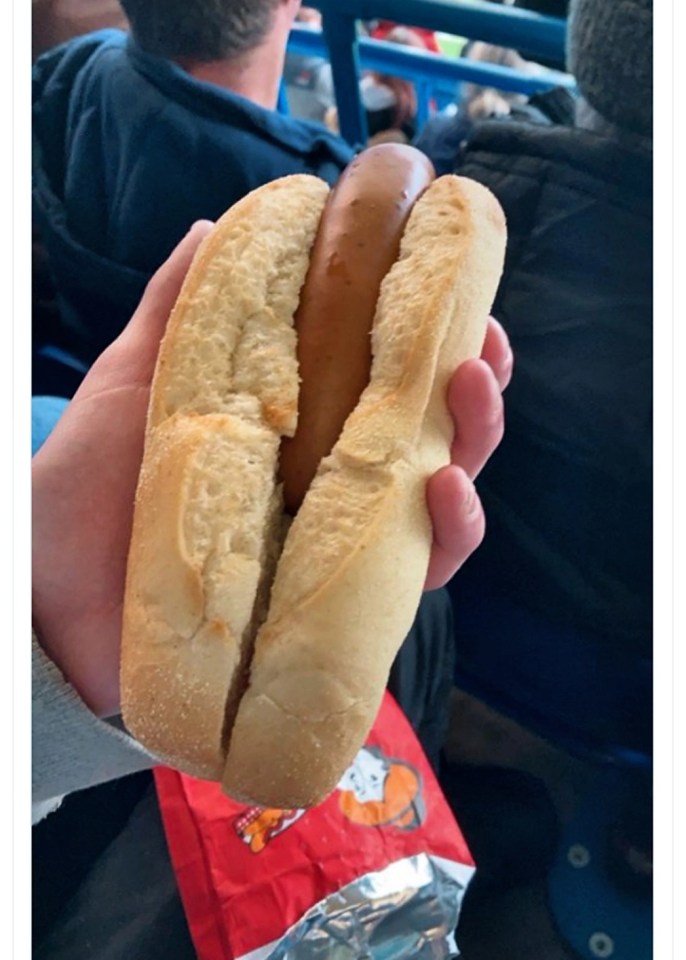 A fan was left with the blues after shelling out nearly six quid and getting this weeny wiener which was dwarfed by the roll