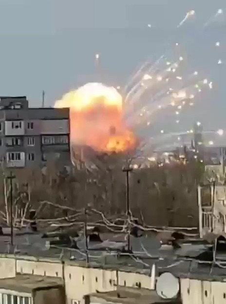 Video showed a huge explosion as Melitopol air base came under attack Credit: Twitter