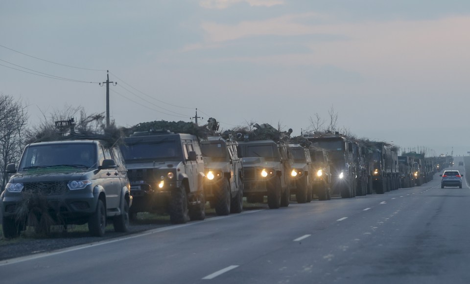 Military convoys were seen travelling towards the Donbas