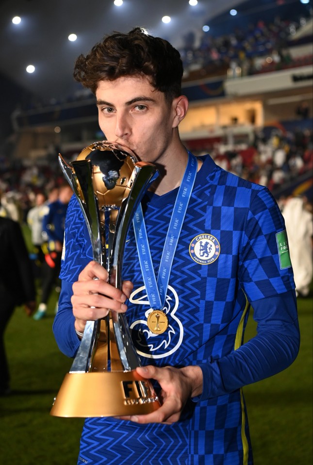 Havertz kisses the Club World Cup trophy after his dramatic late winner