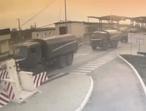 Security camera footage  shows Russian trucks rolling in from Crimea