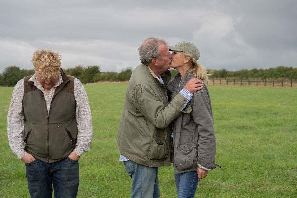 Kaleb looked embarrassed as Jeremy Clarkson kissed his girlfriend Lisa in a snap from series two