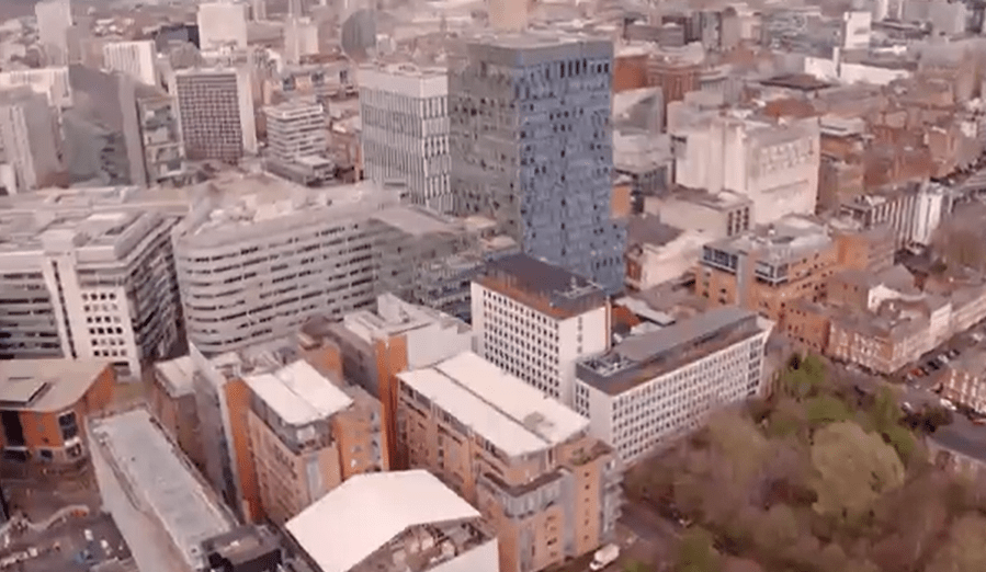 Viewers were given an aerial view of its new home in Manchester