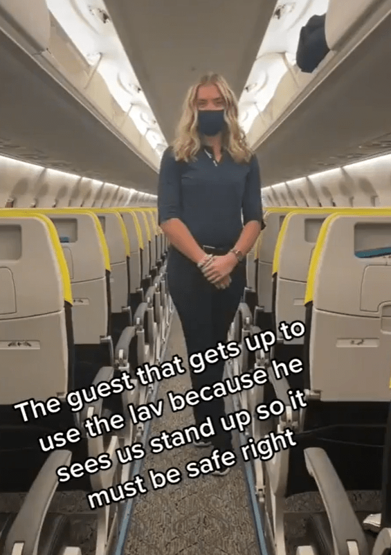 She said she finds it irritating when passengers stand up while flight attendants are wheeling the drinks trolley down the aisle