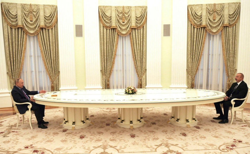 The Russian leader has previously been mocked for his abnormally long meeting table