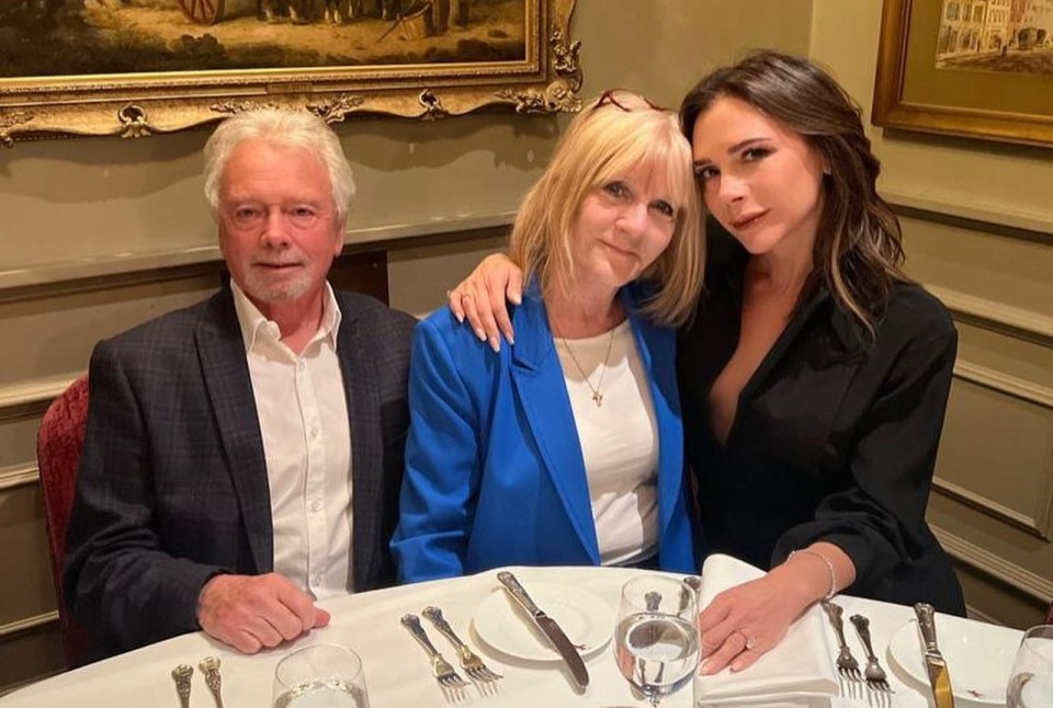 Victoria Beckham cosied up to her mum and dad on a special night out for her mum Jackie's birthday