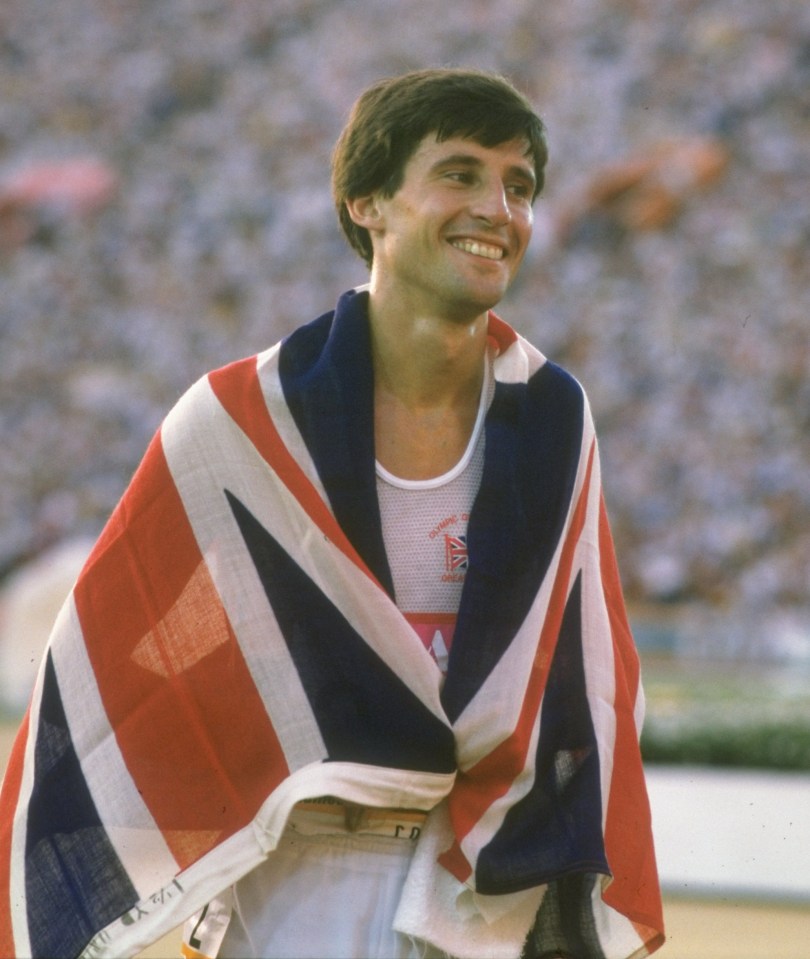 Victorious Sebastian Coe celebrates winning gold in the 1500m in Los Angeles