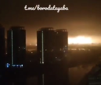 The blast lit up the skyline above Kyiv