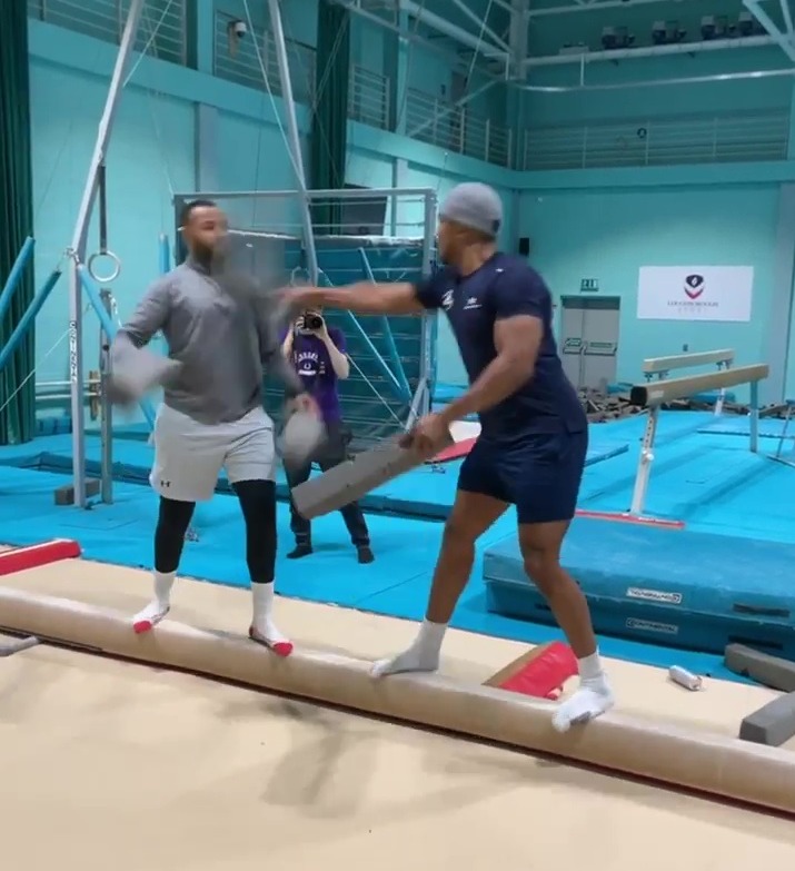 Joshua took on team-mate Camacho on a balance beam