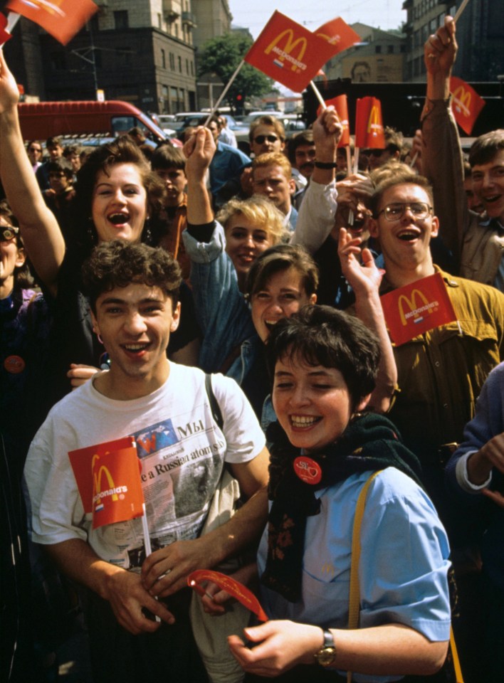 Muscovites celebrate the opening of Russia's second McDonald's in 1993