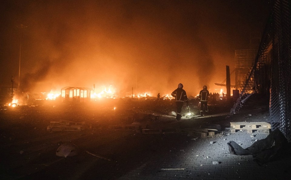 A fire rages at a shopping centre in Kyiv following an airstrike