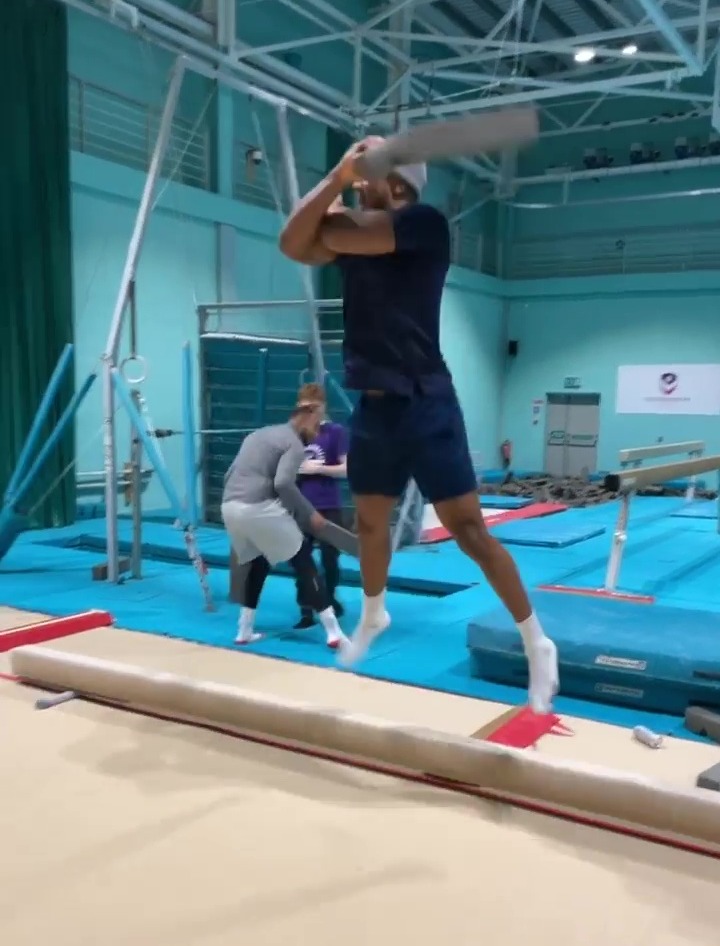 The Watford-born heavyweight swatted his team-mate off the beam to claim victory