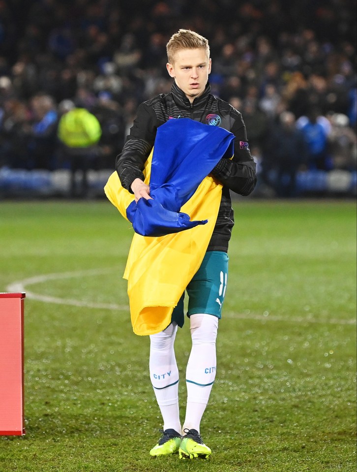 Zinchenko showed his support to Ukraine prior to the club's FA Cup tie at London Road