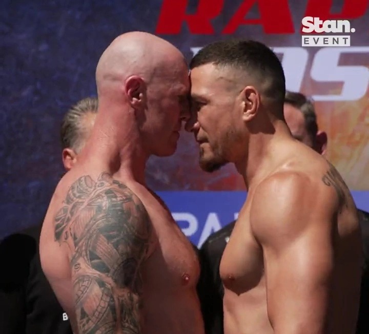 Barry Hall and Sonny Bill Williams came nose to nose during their weigh in