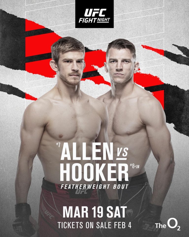 Arnold Allen will lock horns with Dan Hooker in the co-main event of UFC London