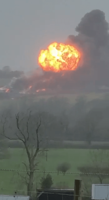 A huge fireball soared into the sky after a huge explosion in Bridgnorth, Shropshire