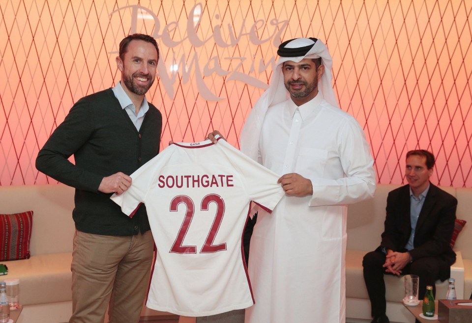 Gareth Southgate with Nasser Al Khetar in 2019