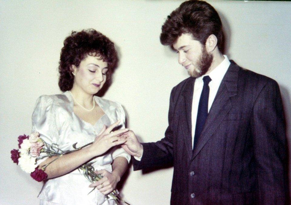 Abramovich with first wife Olga on their wedding day in 1987