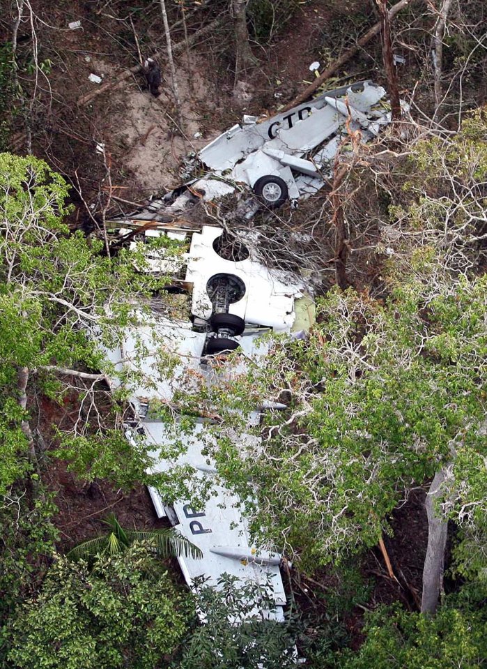 The remnants of a plane that had its left-wing shredded by another jet midflight